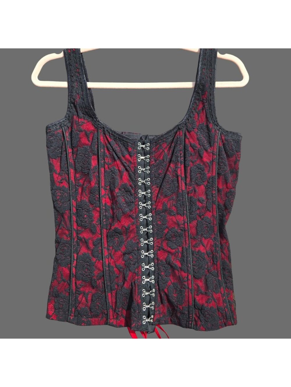 Vintage 90s Y2K Tripp NYC Corset Size S Red Black Lace Overlay Made In USA